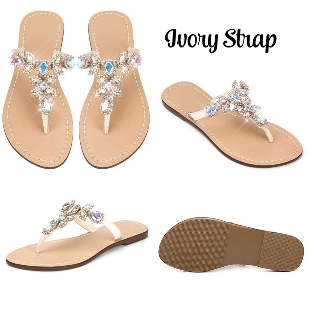 NEW Sparkling Bling Swarovski Crystal Rhinestone Sandals Beach Wedding S… - Picture 3 of 16